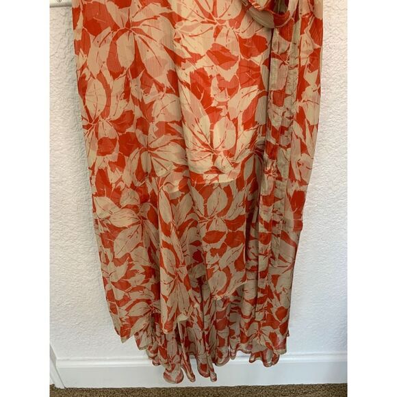 Polo Ralph Lauren Print Crinkled Georgette Wrap Dress Orange Size 12 - Picture 7 of 12